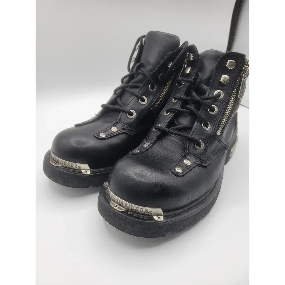Harley Davidson 81639 Black Leather Biker Boots Side Zip Mens 9.5 Womens 11